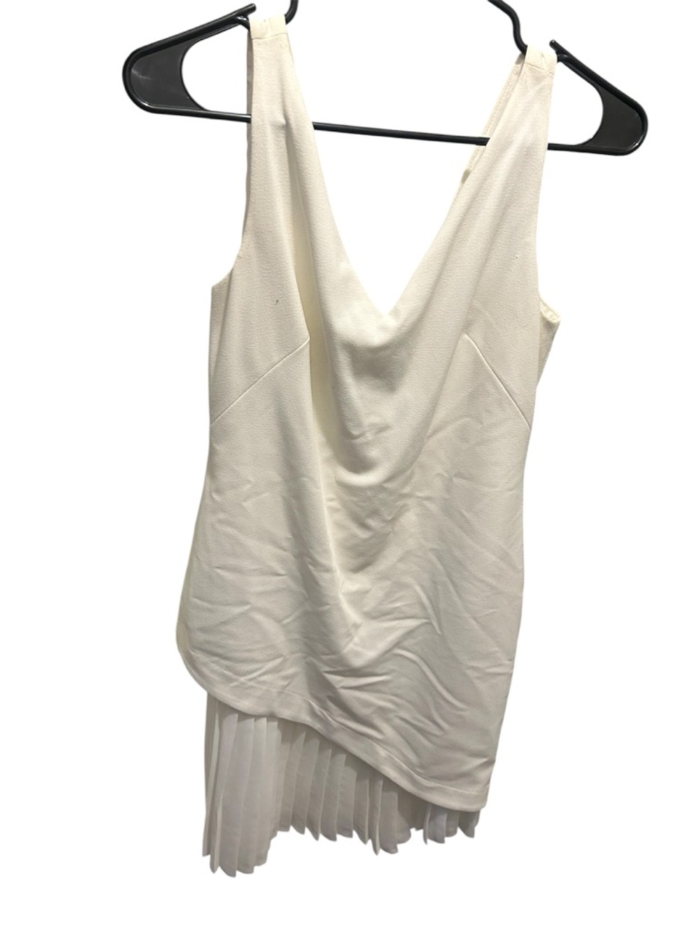 DONNA DEGNAN Cream Pleated Hem V-Neck Sleeveless Dress